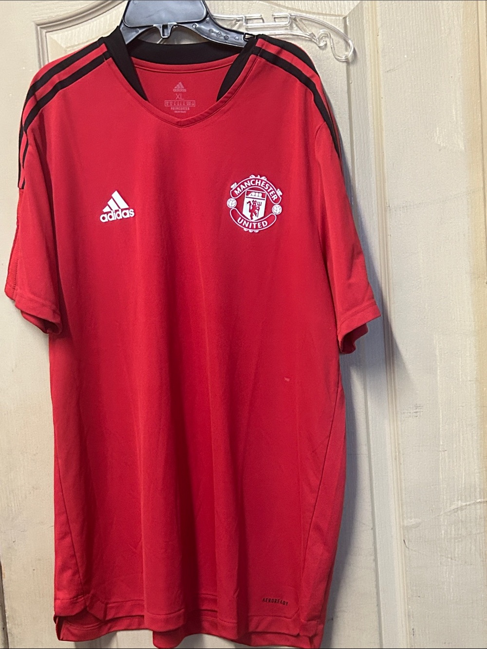 adidas Red Manchester United Training Shirt with Black Stripes 070726#